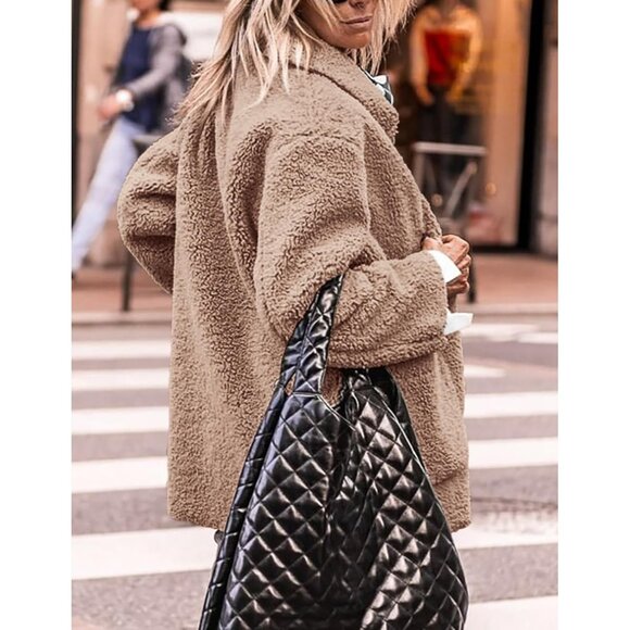 Women’s Winter Faux Fur Coat Long Sleeve Lapel Button Down Fleece Sherpa Jacket - Picture 3 of 8